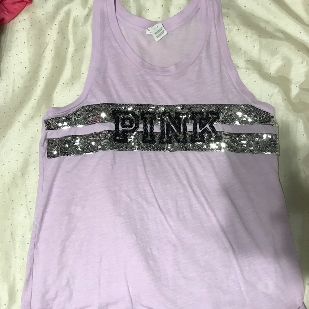 NWOT Never Worn Lavender Pink Glitter VS PINK TANK